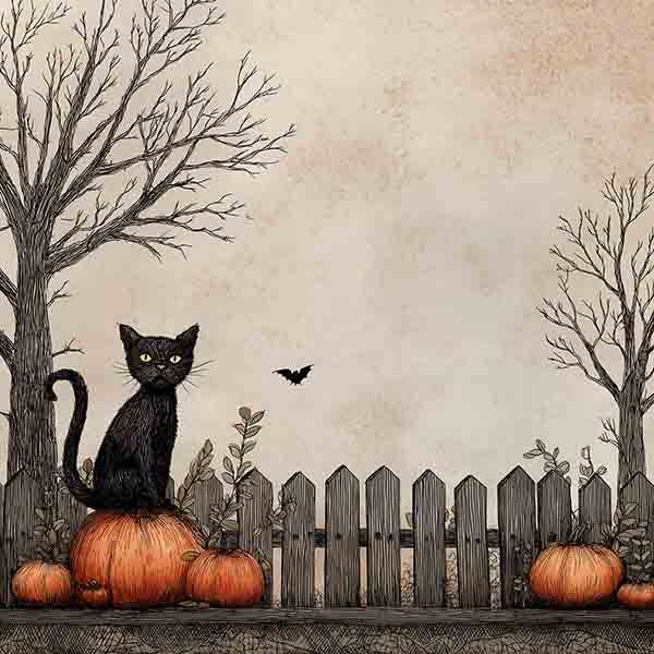 Spooky black cat Halloween Background 03