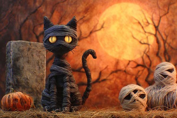 Spooky black cat Halloween Background 04