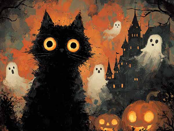 Spooky black cat Halloween Background 05