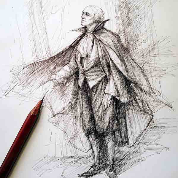 vampire with cape drawing 02