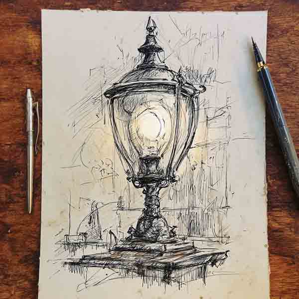 vintage lamp drawing 03