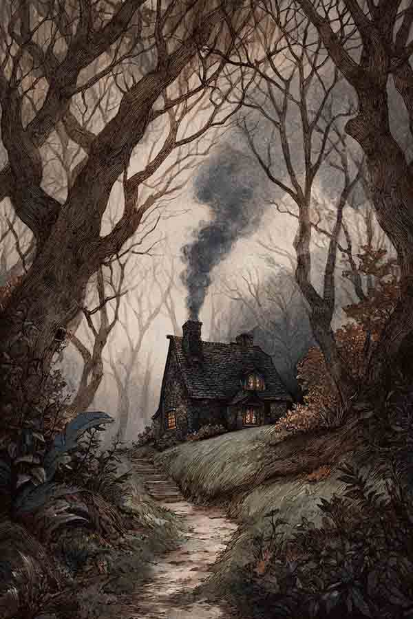Scary witch house Halloween background 01