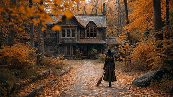 Scary witch house Halloween background 02