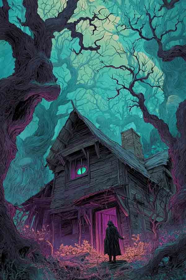 Scary witch house Halloween background 03