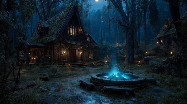 Scary witch house Halloween background 05