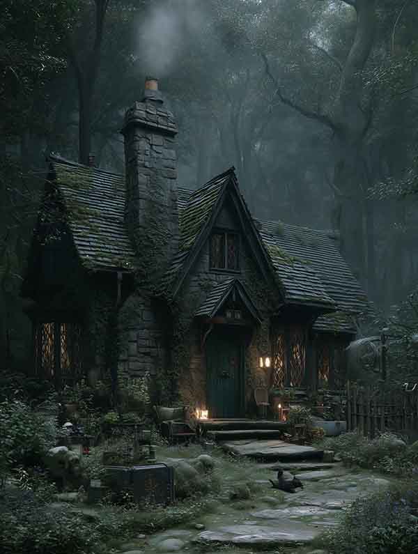 Scary witch house Halloween background 07