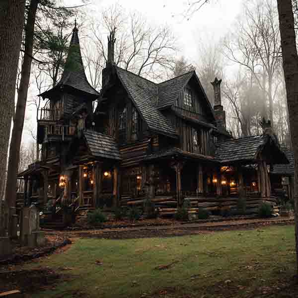 Scary witch house Halloween background 08