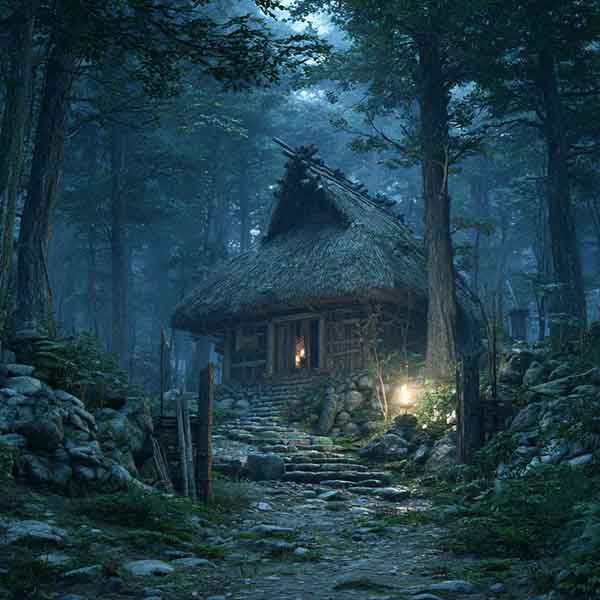 Scary witch house Halloween background 10
